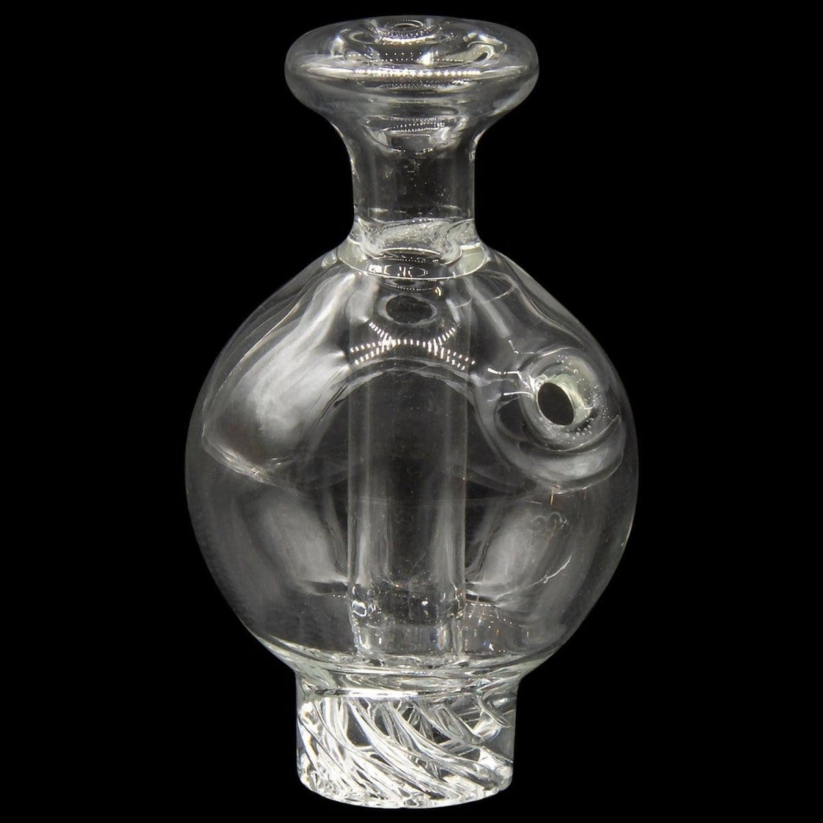 A slightly angled view of the Glasshouse "Ice Set" Rounded Base 25m Concave Flattop Full Quartz Kit, displaying its clear glass construction.
