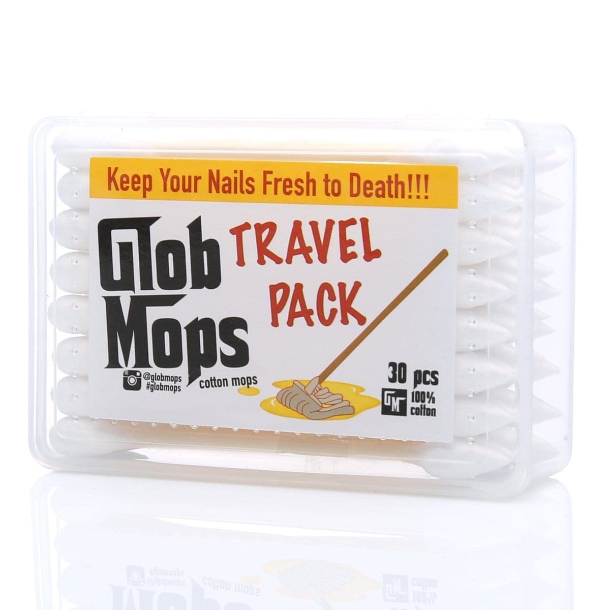 Front view of the Glob Mops Travel Pack, displaying bold branding on a white background.