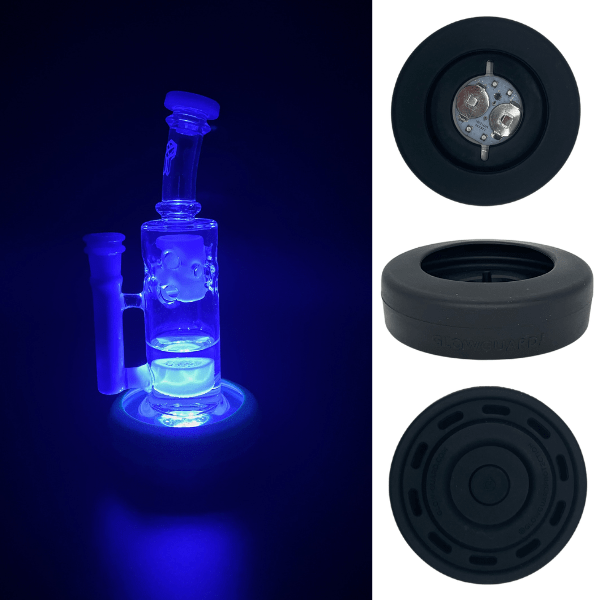 Front view of the Replaceable Coin Battery Silicone Base Bumper, a black, circular sleeve around a glass tube.