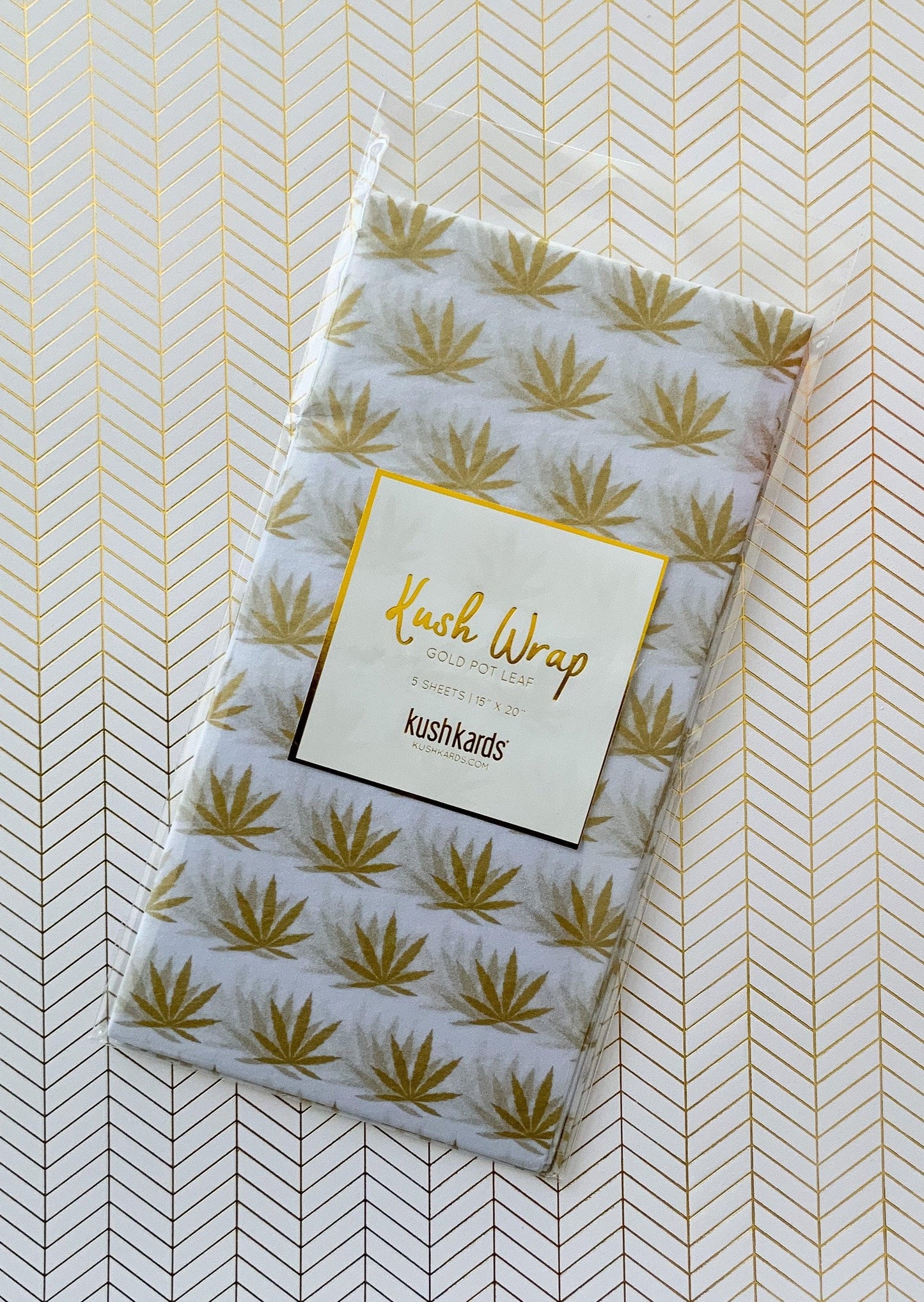 KushKards Gift Bag & Tissue Gold & White Pot Leaf Print Gift Bag