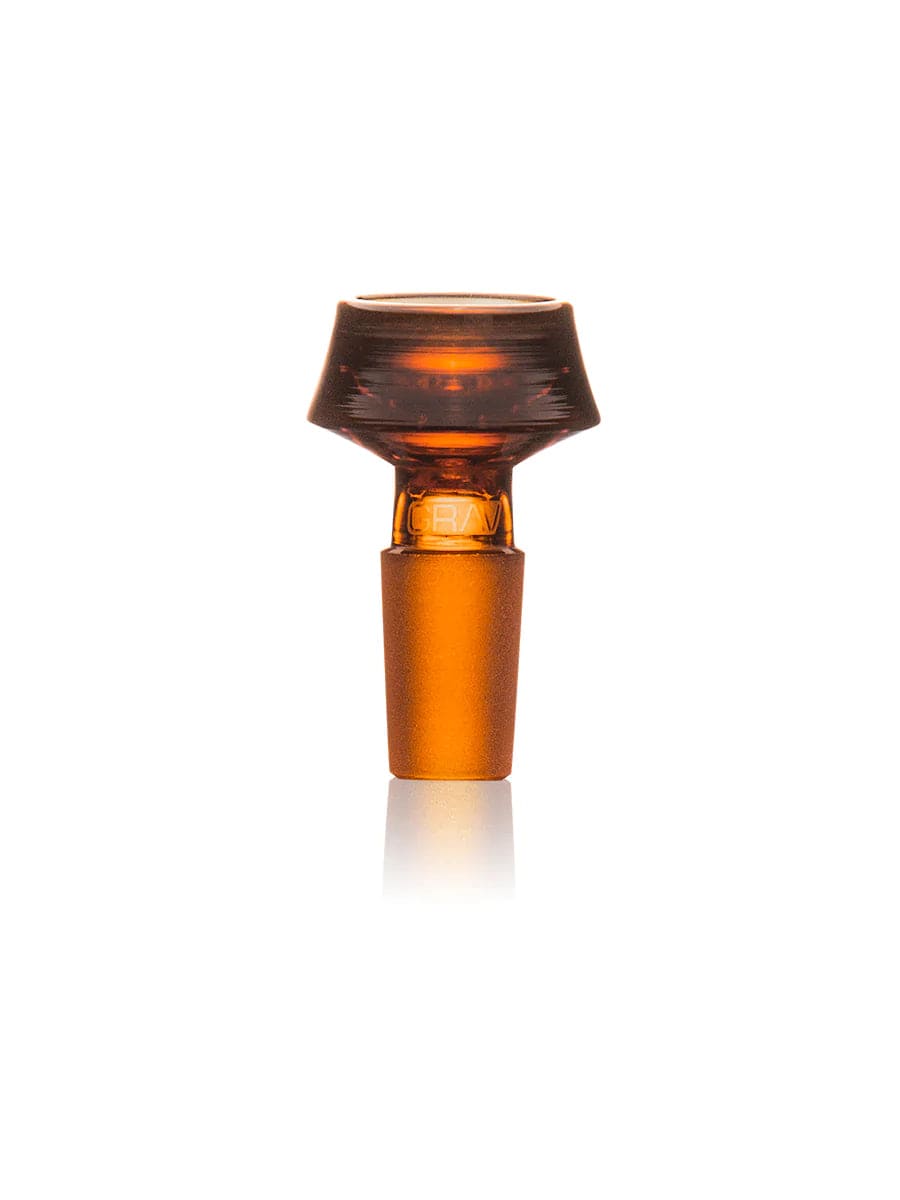 A studio shot of the GRAV® 14mm Caldera Bowl, displaying its curved glass form against a white backdrop.