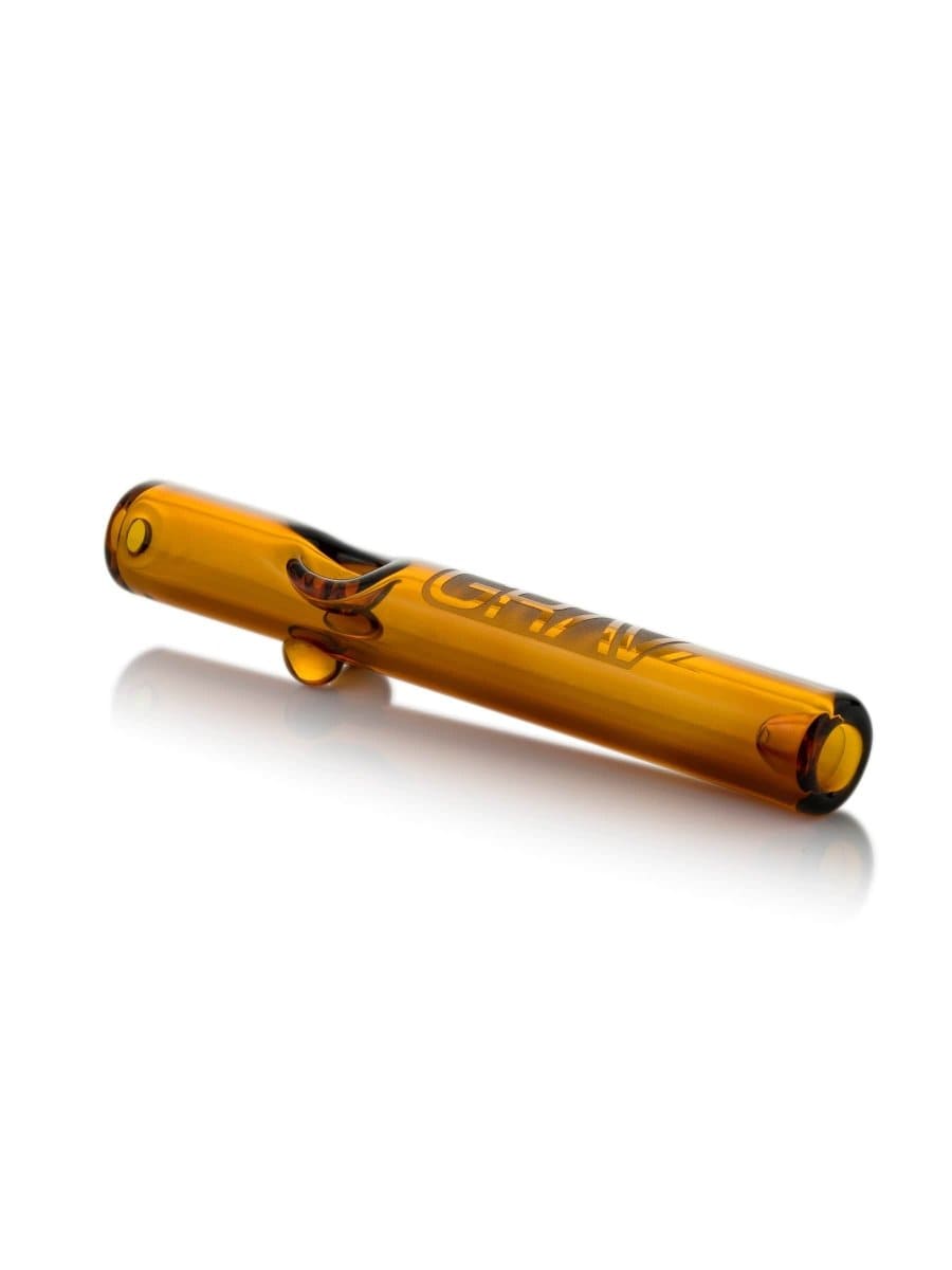 A side view of the GRAV® Classic Steamroller, showcasing its clear glass construction and simple cylindrical shape.