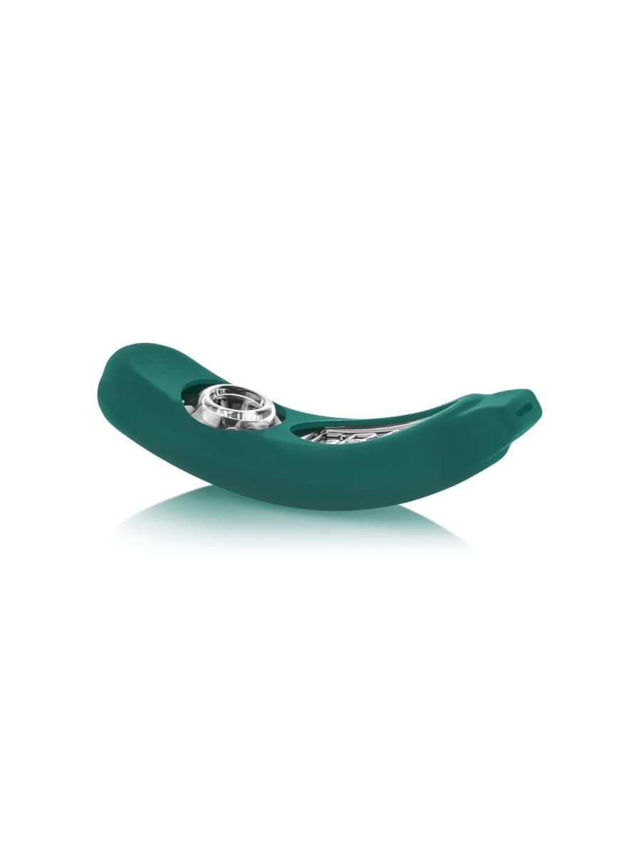Side view of the GRAV® Rocker Steamroller with Silicone Skin, showcasing its curved form and dark green finish.