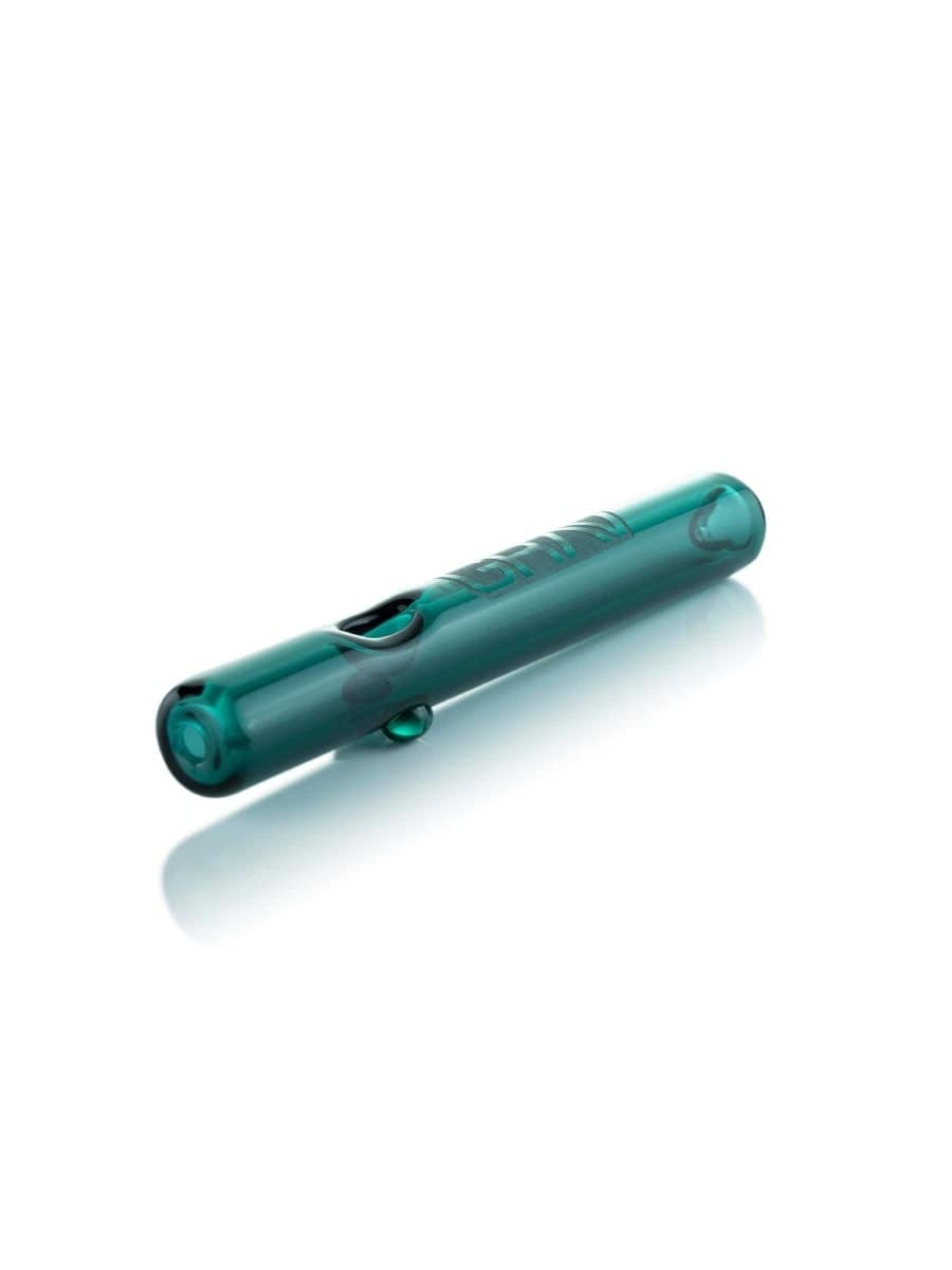 A side view of the GRAV® Classic Steamroller, showcasing its clear glass construction and simple cylindrical shape.