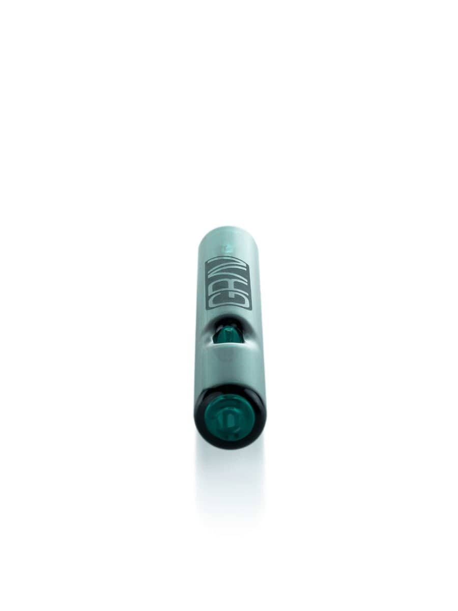 Front view of the GRAV® Classic Steamroller, a clear glass pipe angled against a white backdrop.