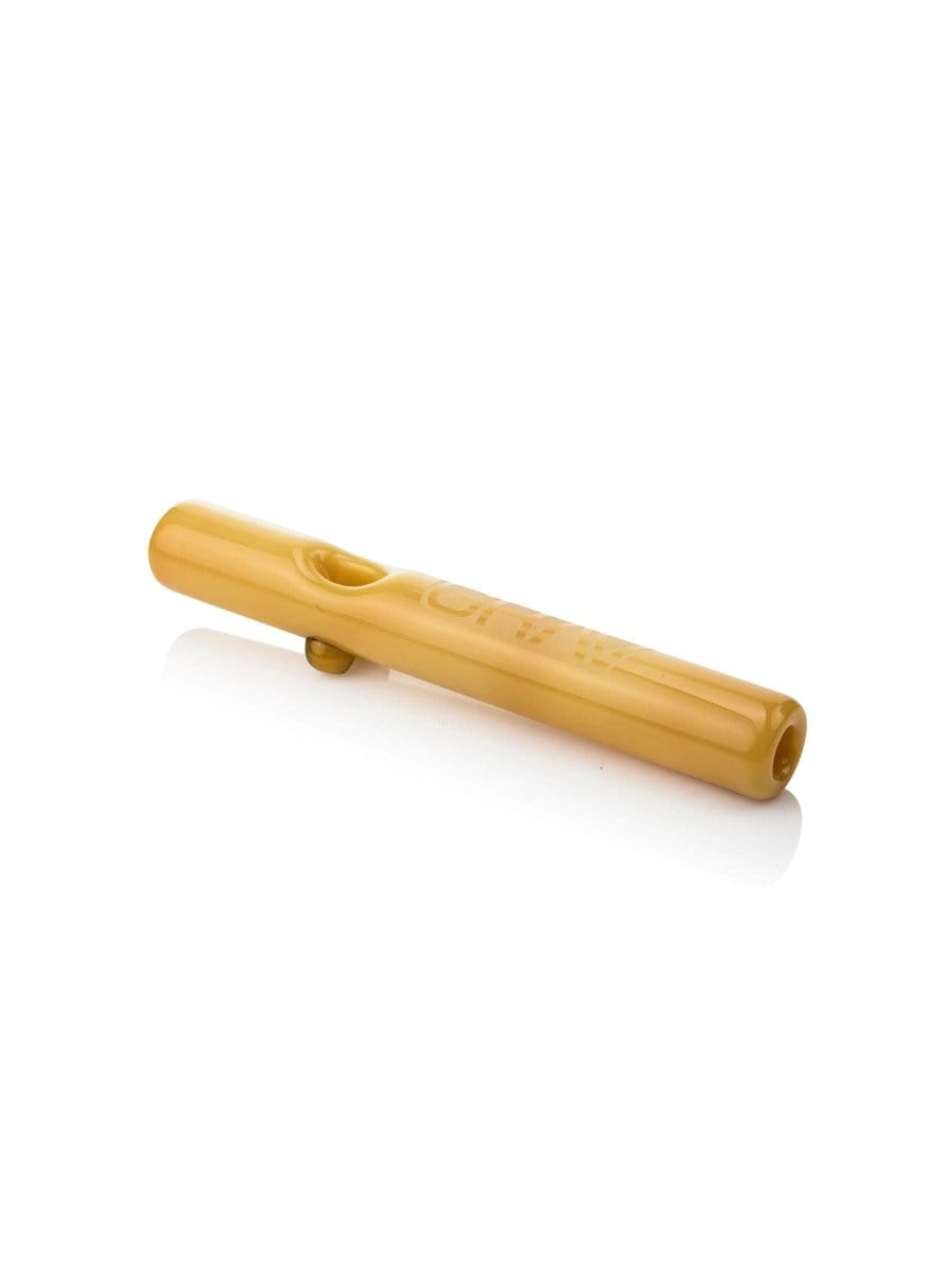 A side view of the GRAV® Classic Steamroller, showcasing its clear glass construction and simple cylindrical shape.