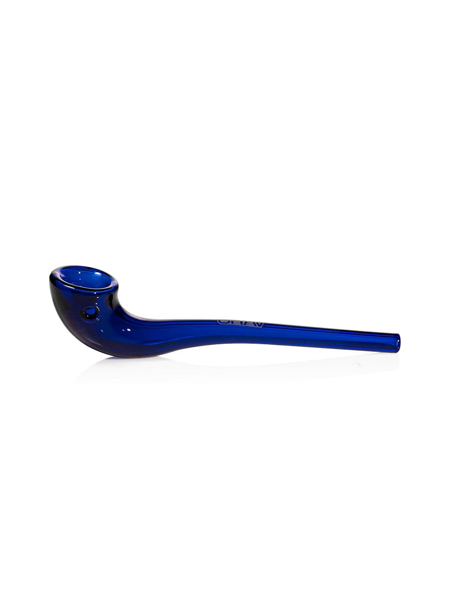 A side view of the GRAV® Gandalfini pipe, showing the curved glass stem against a plain white background.