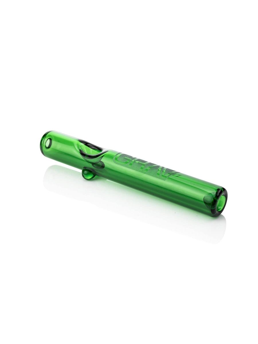 A side view of the GRAV® Classic Steamroller, showing the clear glass pipe angled against a white background.