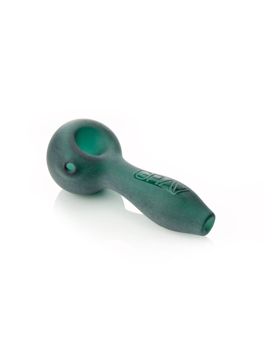 A side view of the GRAV® Sandblasted Spoon Pipe, showing its curved design against a white background.