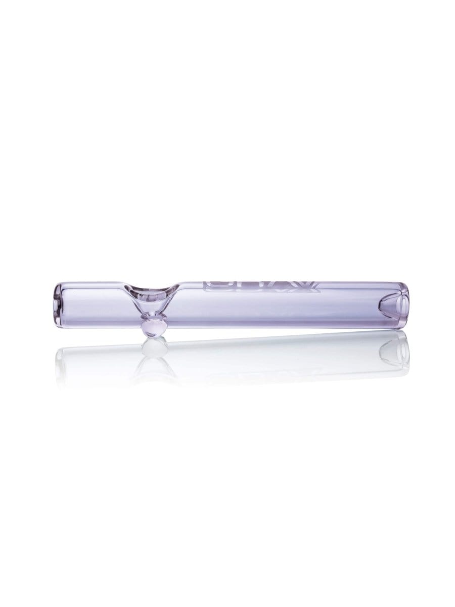 A side view of the GRAV® Classic Steamroller, showcasing its clear glass construction and simple cylindrical shape.