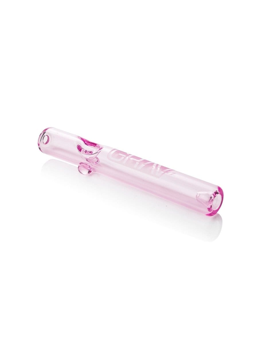 A side view of the GRAV® Classic Steamroller, showing the clear glass pipe against a bright white background.