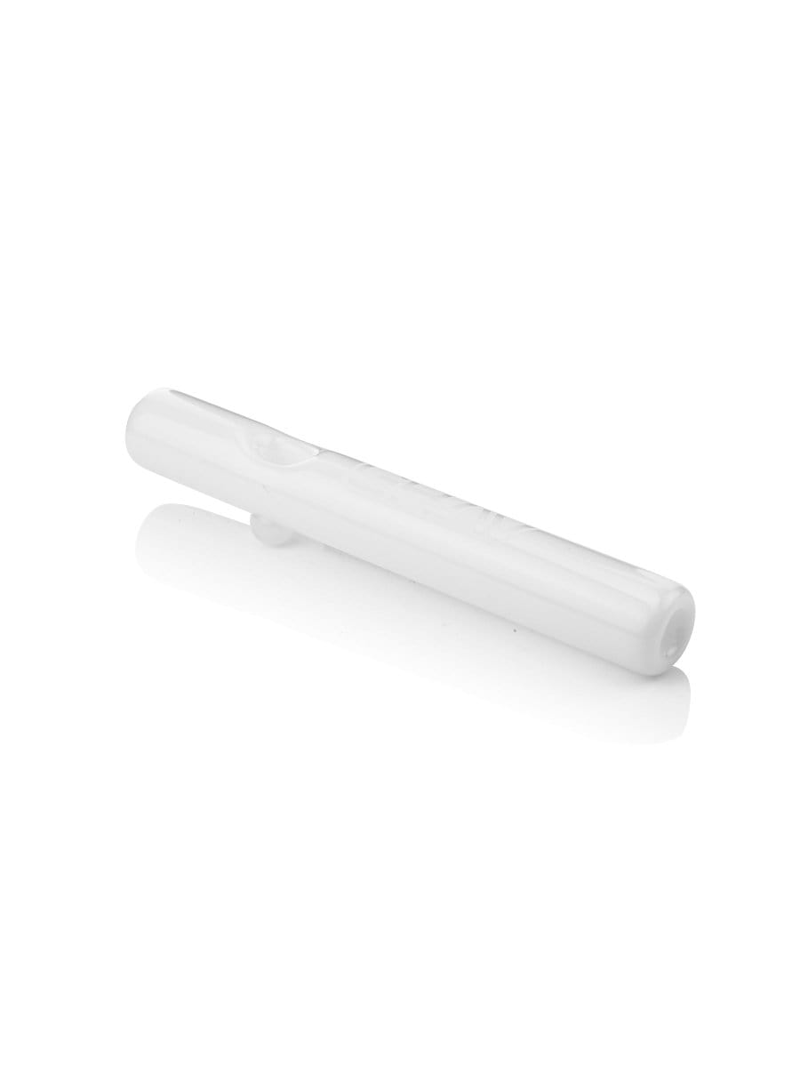 A side view of the GRAV® Classic Steamroller, showcasing its clear glass construction and simple cylindrical shape.
