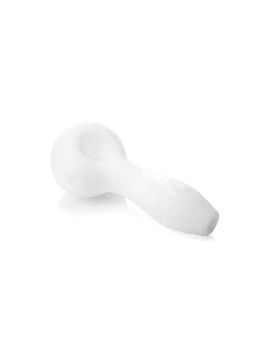 A side view of the GRAV® Sandblasted Spoon Pipe, displaying its curved design against a plain white backdrop.