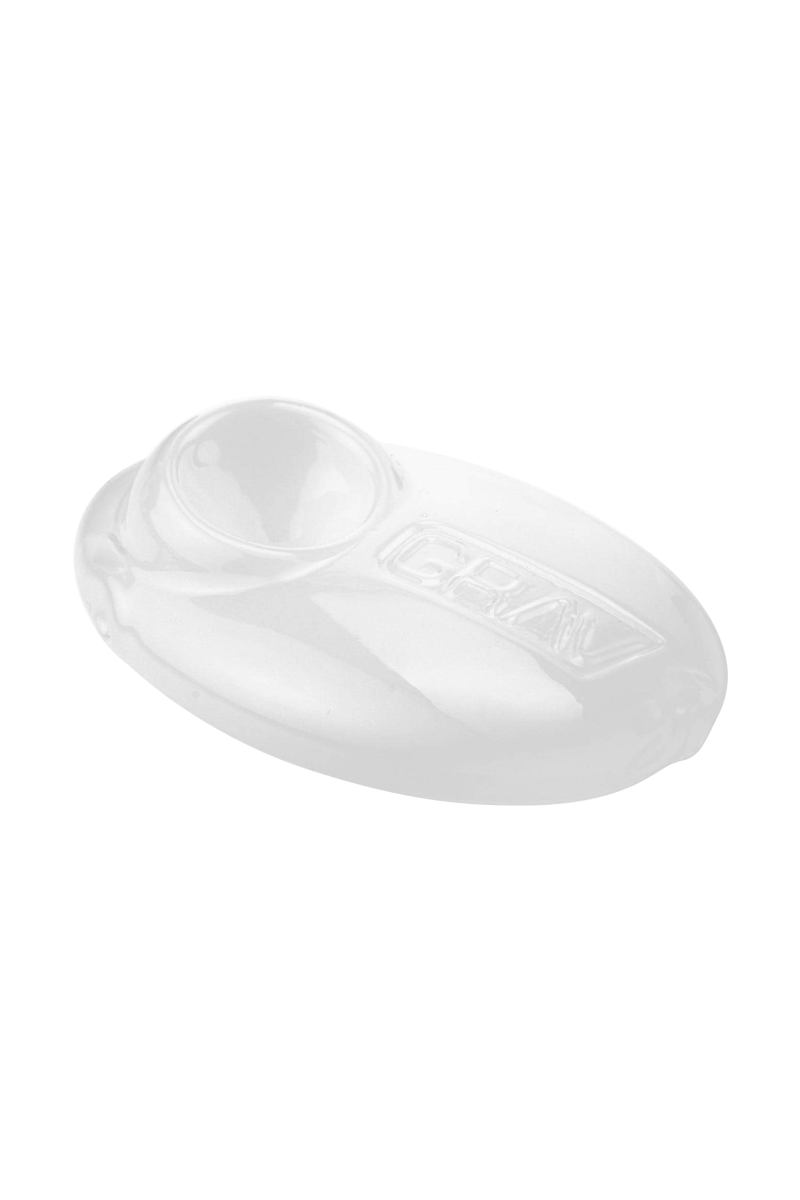 A slightly angled studio shot of the Grav Labs Pebble Spoon, showing its smooth, polished surface.