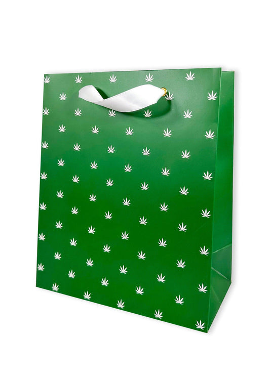 KushKards Gift Bag & Tissue Green & White Pot Leaf Print Gift Bag