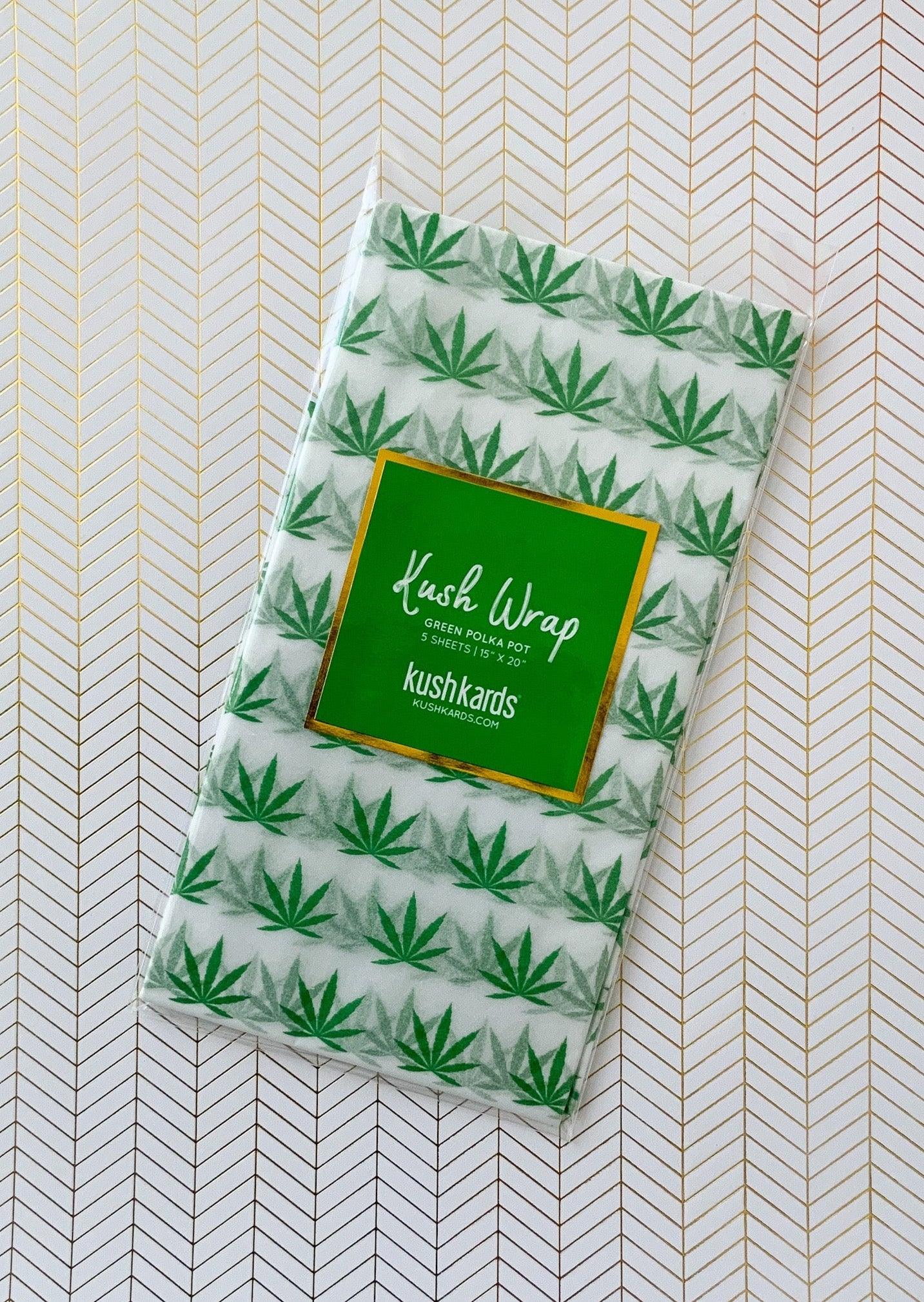 KushKards Gift Bag & Tissue Kush Wrap Only Green & White Pot Leaf Print Gift Bag
