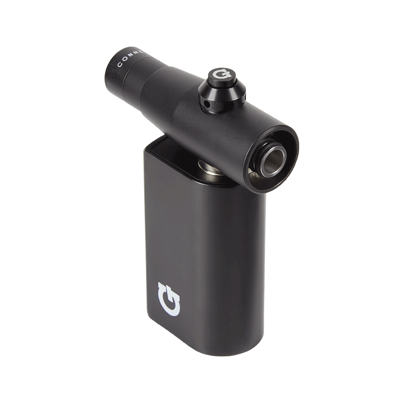 A three-quarter view of the G Pen Connect Vaporizer, showing its sleek, black design against a plain white backdrop.