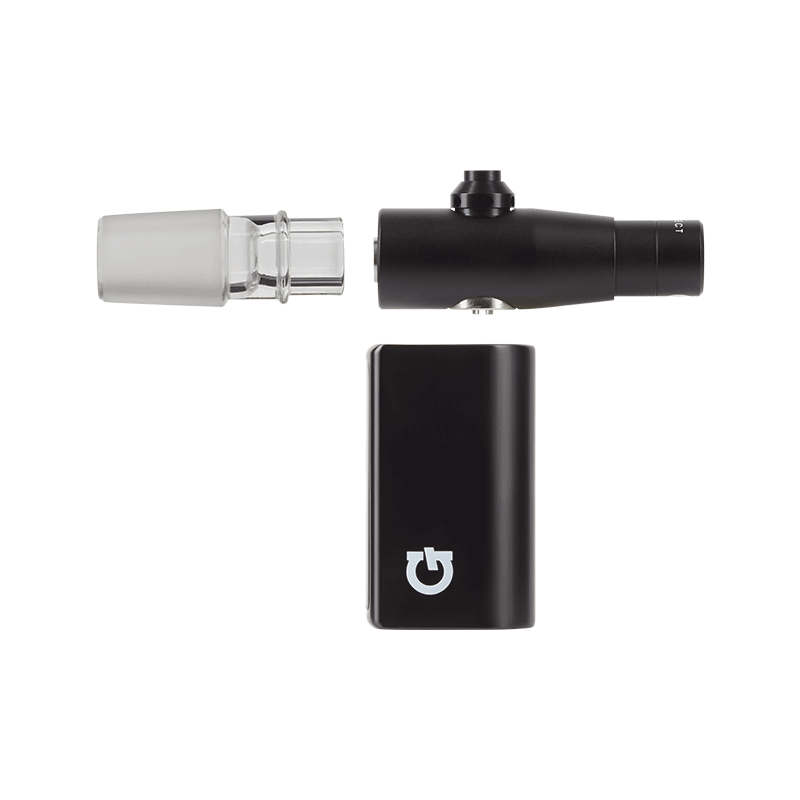 A close-up shot of the G Pen Connect Vaporizer, showing the device's black casing and visible glass connector.