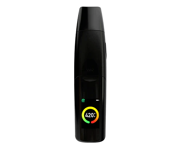 Front view of the G Pen Elite 2.0 Vaporizer, a sleek, black device with a metallic accent, set against a plain white background.