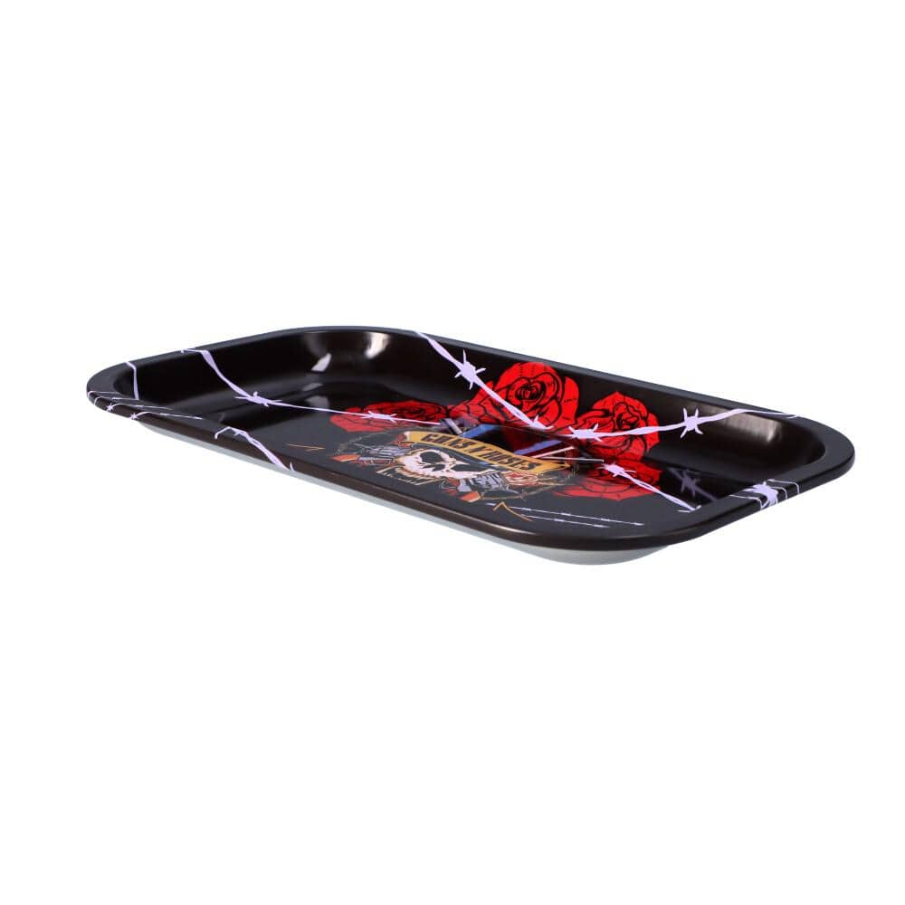 The Barbed Wire Rolling Tray is displayed from above, showcasing its graphic design on a flat black surface.