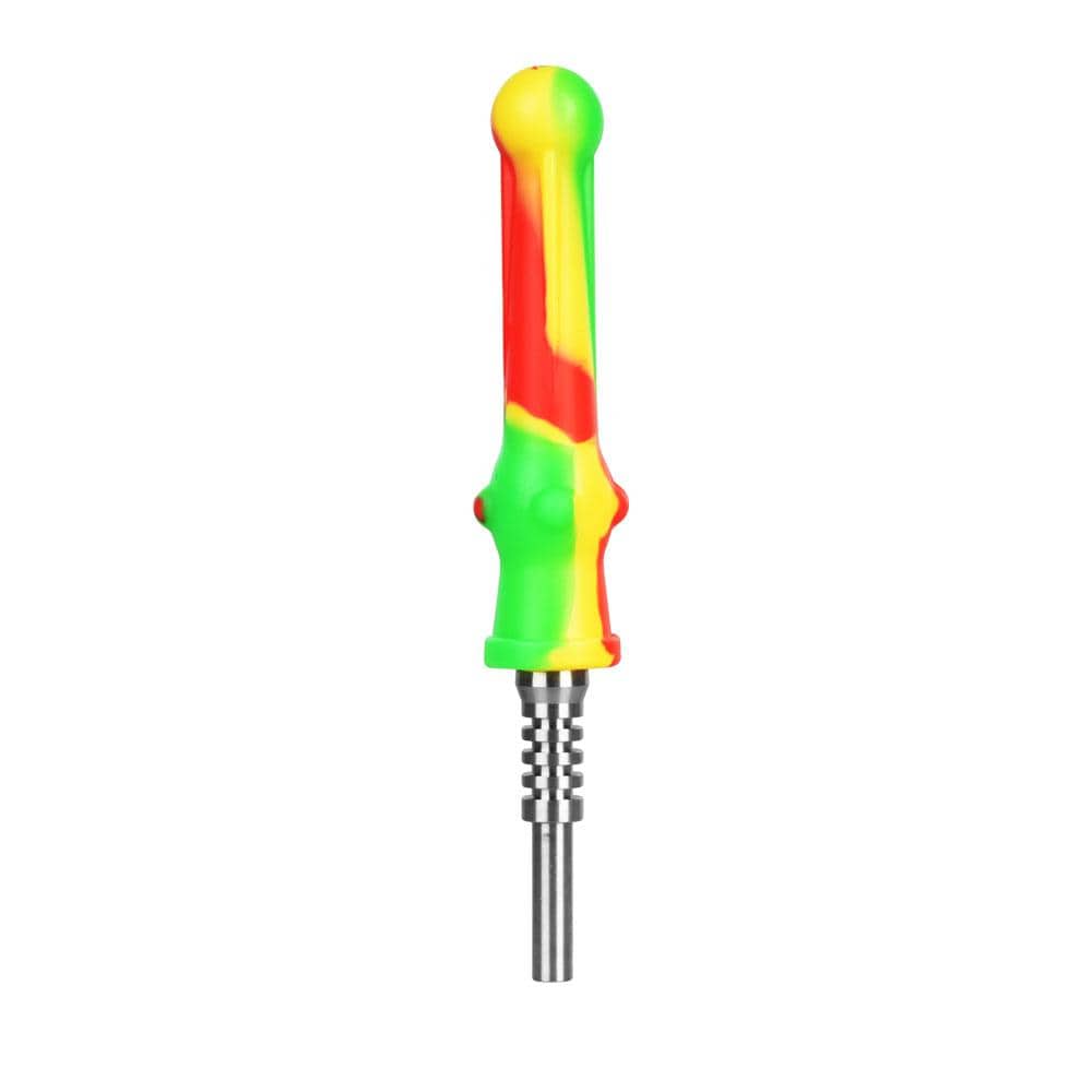 Front view of the Portable Silicone Dab Travel Kit with a silver metallic tip extending from a colorful silicone body.