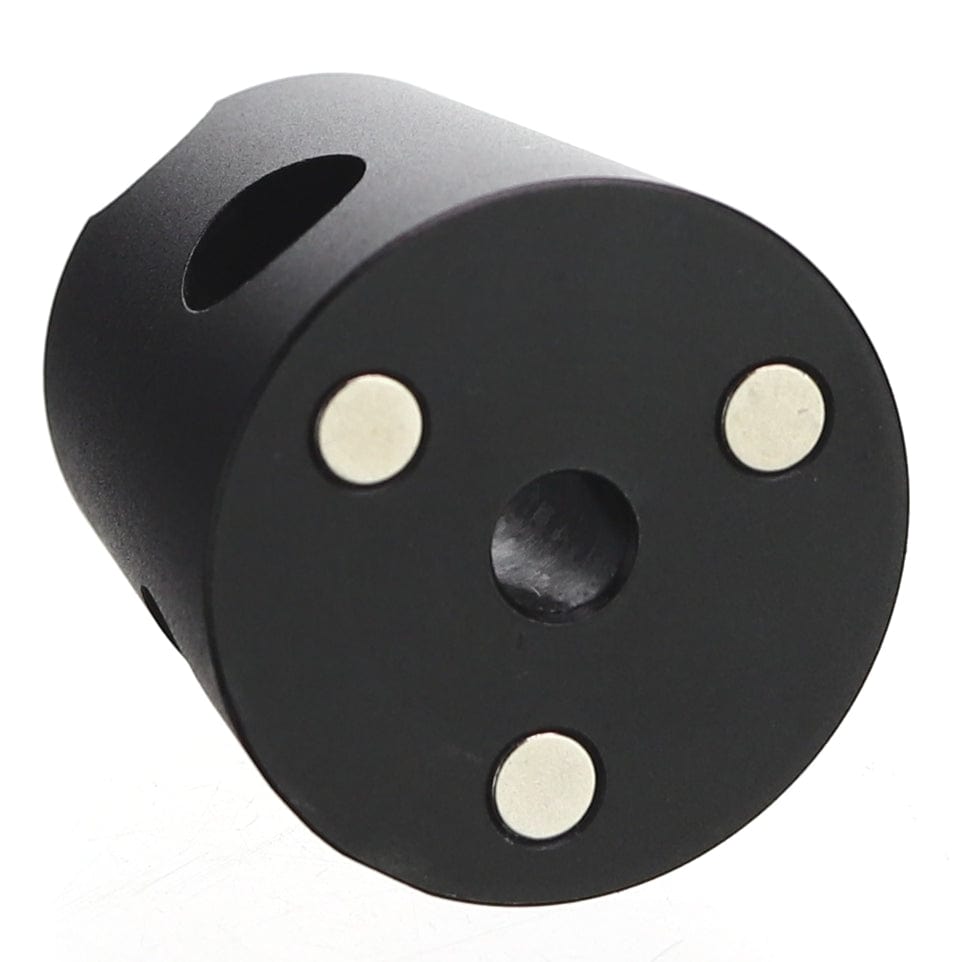 A close-up, angled view of the RAW Snuffer Smoke Extinguisher, showing its cylindrical shape and dark finish.