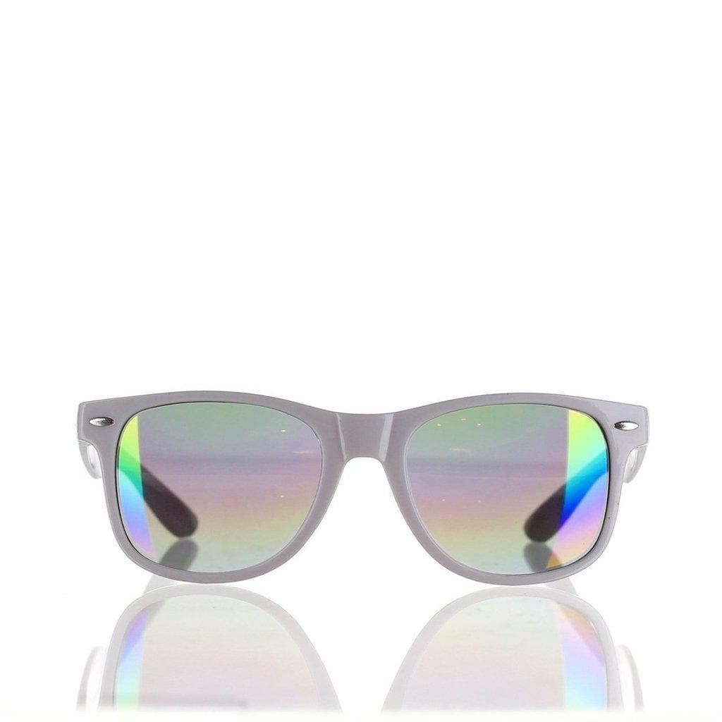 Front view of the Daily High Club x Smoker Shades Sunglasses, reflecting a bright light off their dark lenses and sleek frames.