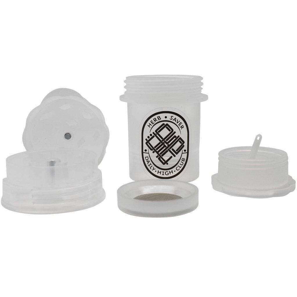 A top-down view of the Daily High Club x Herbsaver Grinder, showing two separate grinder pieces on a plain white background.