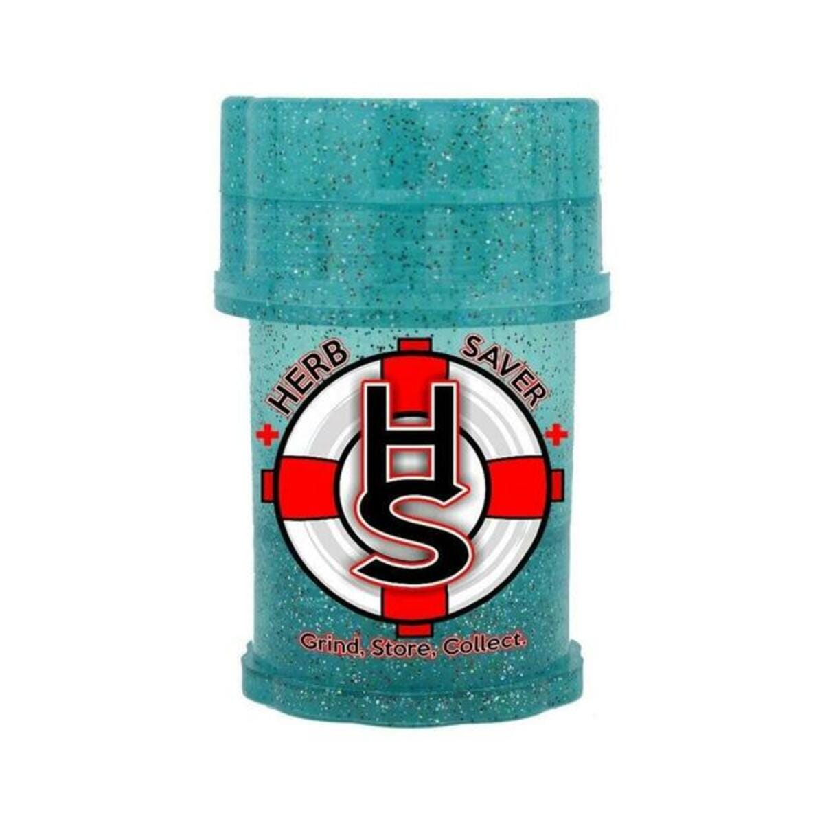 Front view of the Mini Daily High Club x Herbsaver Grinder, a cylindrical grinder with a speckled finish.