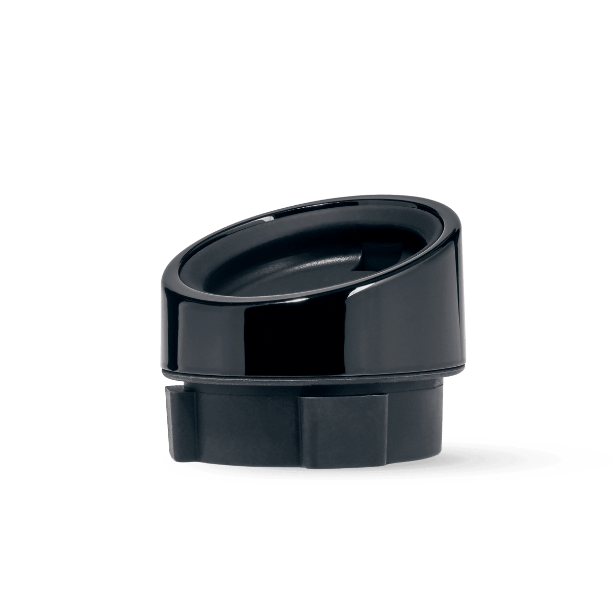 A close-up, angled view of the Puffco Peak & Peak Pro Mouthpiece Adapter in black, showcasing its simple, cylindrical design.