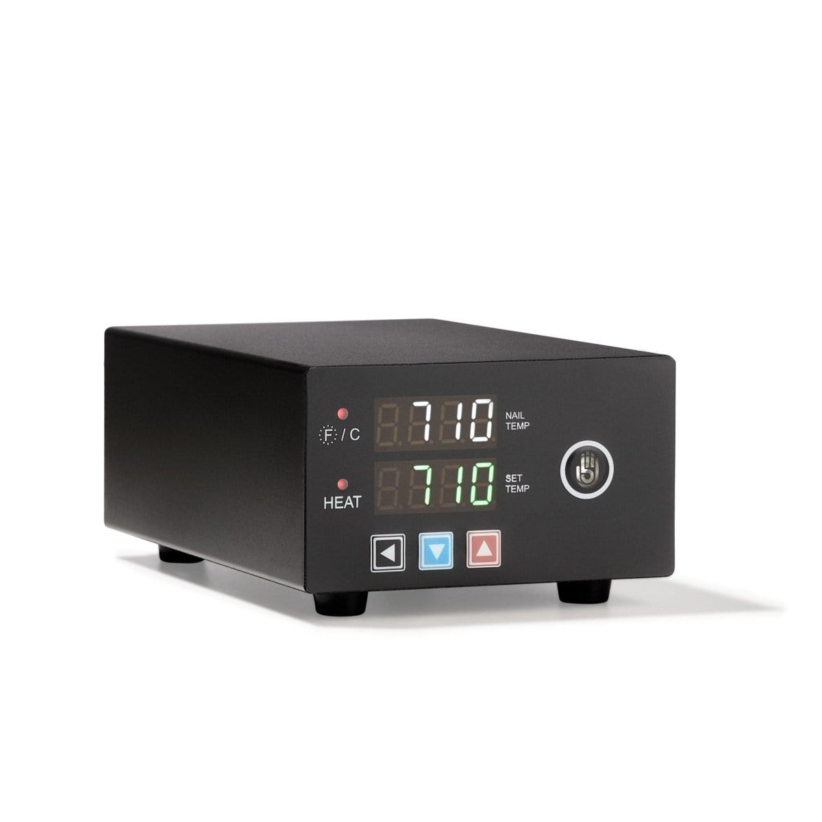 Front view of the Micro E-Nail Controller Only, displaying a digital temperature reading on its black casing.