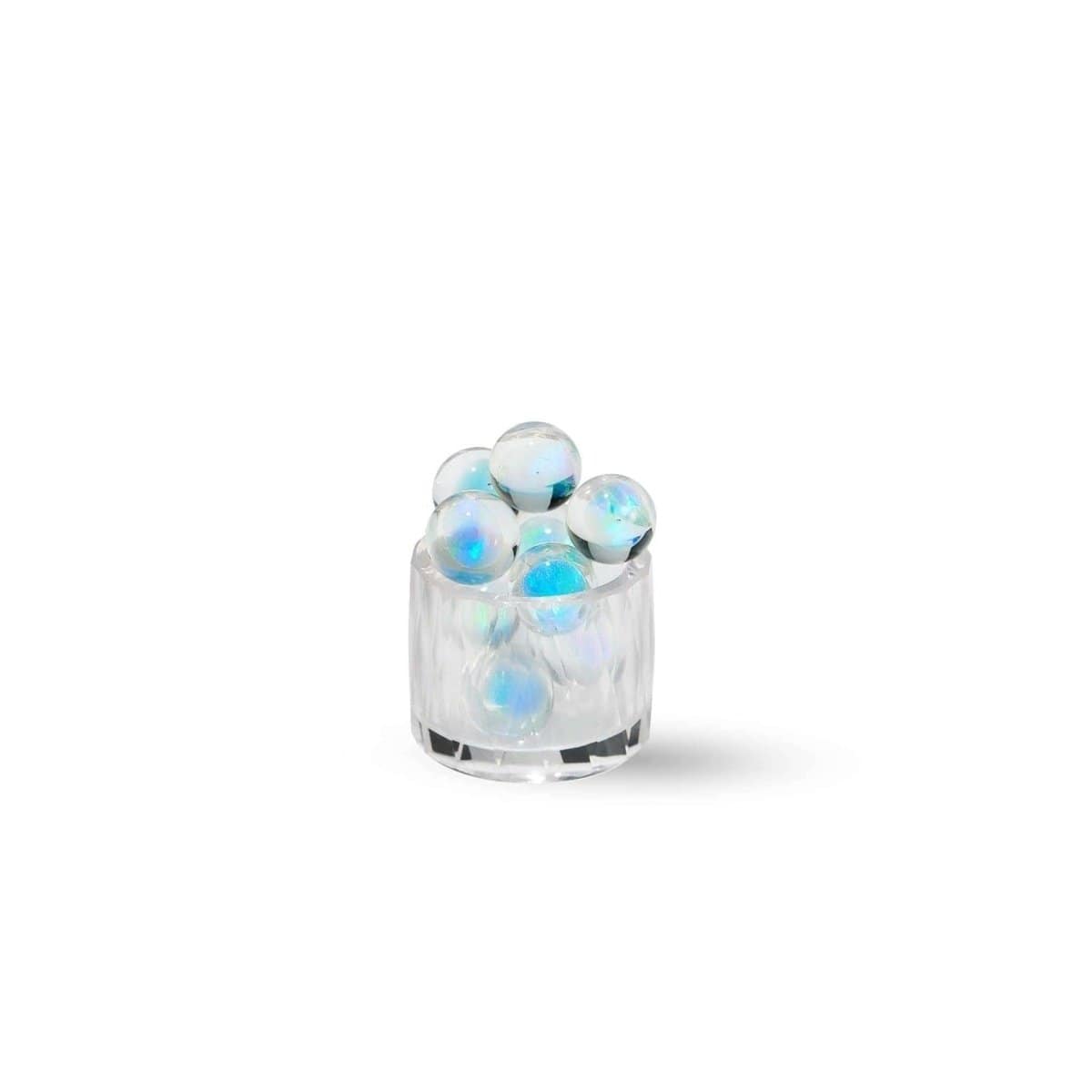 Front view of the Blue Opal, showcasing its clear glass construction and simple, rounded shape.