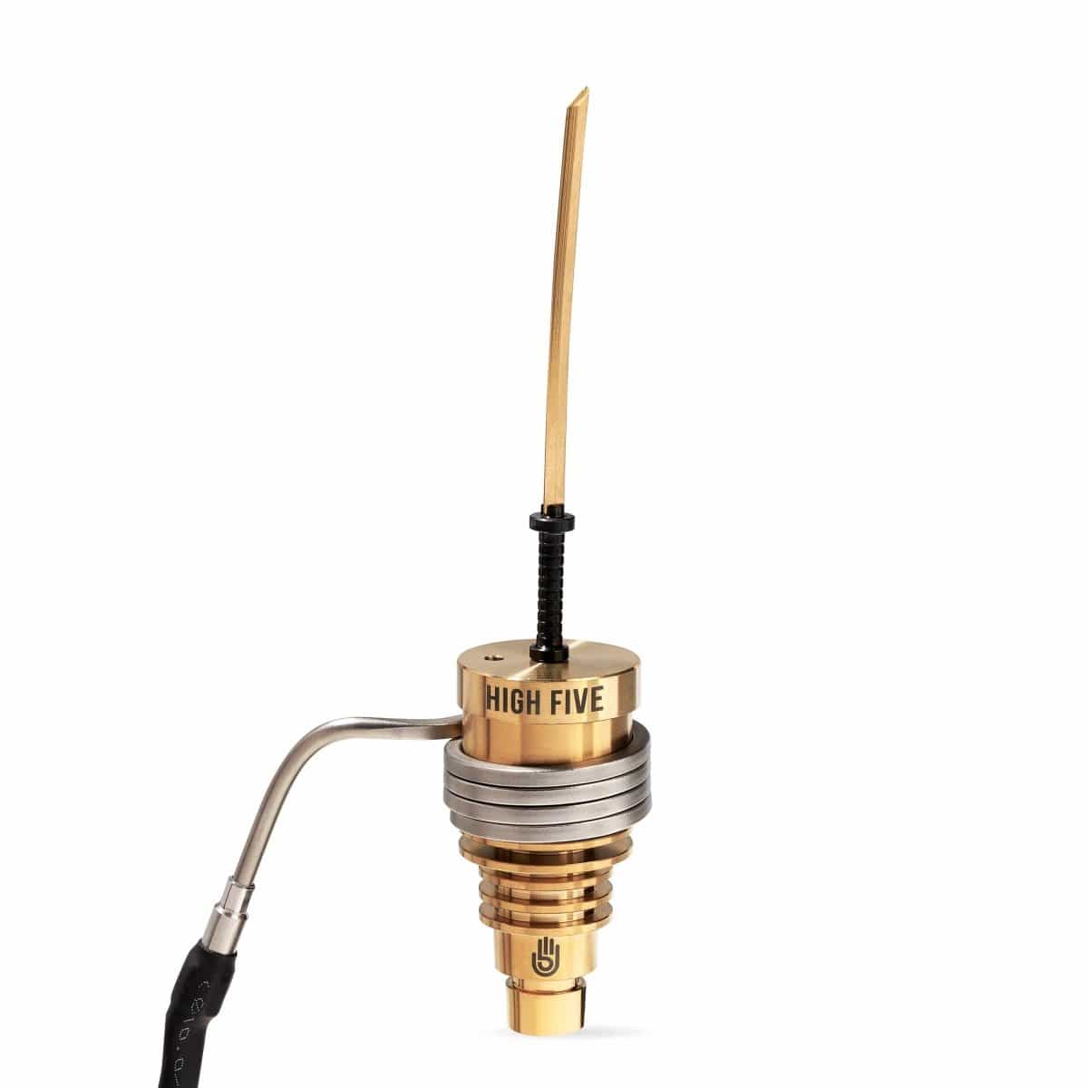 A close-up of the Gold Katana Carb Cap, showing its metallic gold finish and angled design against a neutral background.