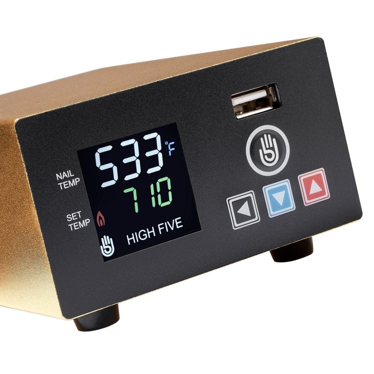 Front view of the LCD E-Nail Hybrid Nail Kit displaying a digital temperature reading of 533°F on its control panel.