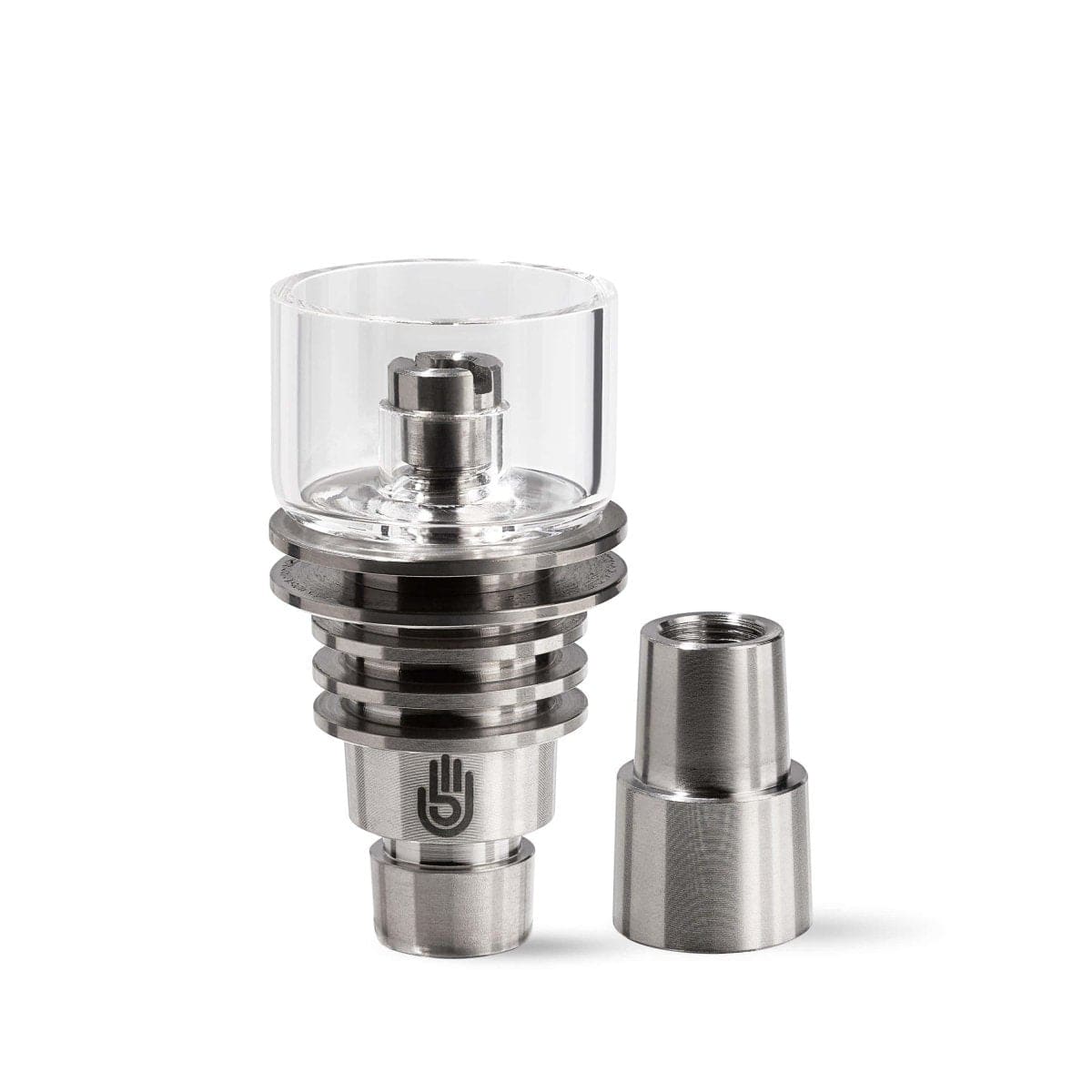A close-up, angled view of the LCD E-Nail Hybrid Nail Kit, showcasing the metallic components and textured surface.