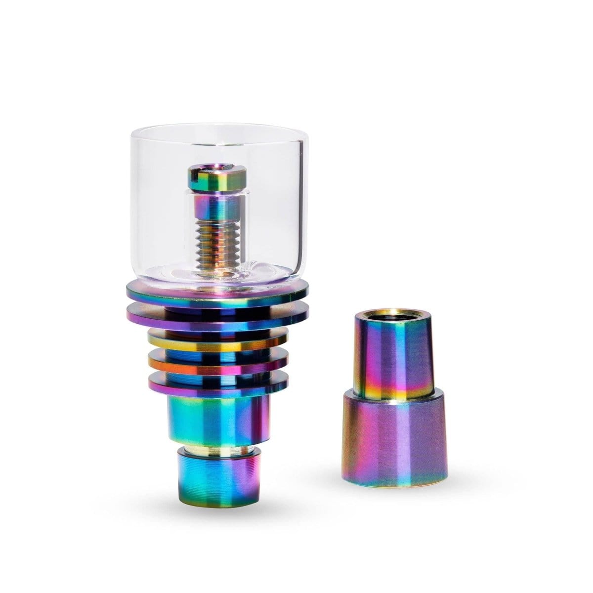 Close-up of the LCD E-Nail Hybrid Nail Kit, featuring a metallic, stacked component arrangement on a neutral background.