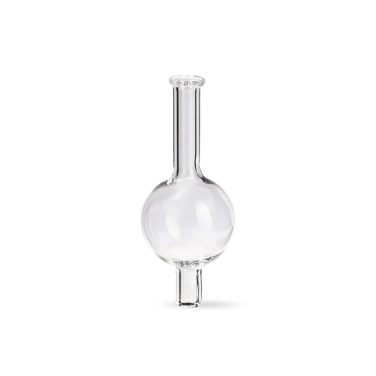 A close-up, angled view of the LCD E-Nail Quartz E-Banger Kit, showcasing its clear quartz construction and rounded shape.