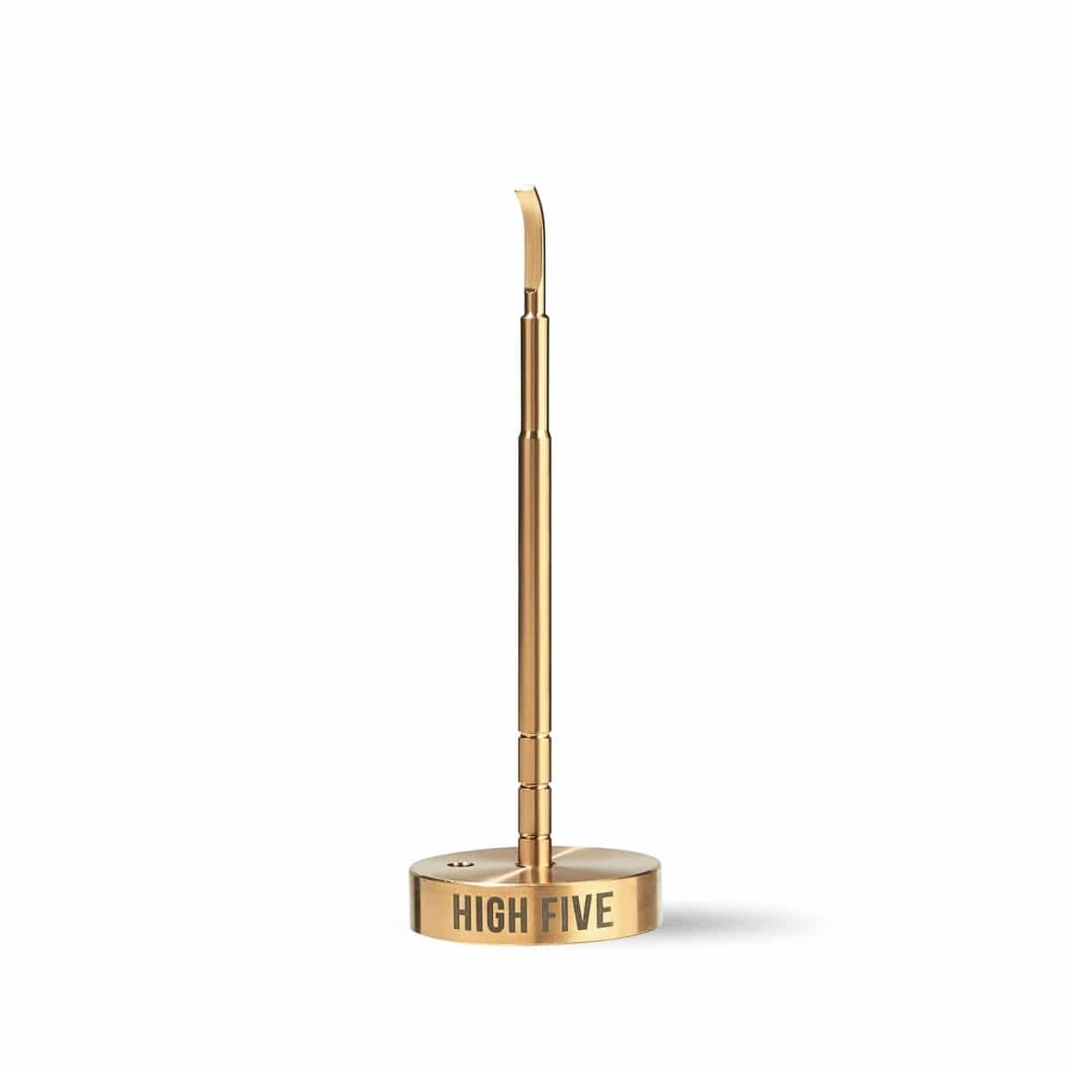 A detailed, upward angle of the LCD E-Nail Quartz E-Banger Kit, featuring a metallic tip and circular base on a plain background.