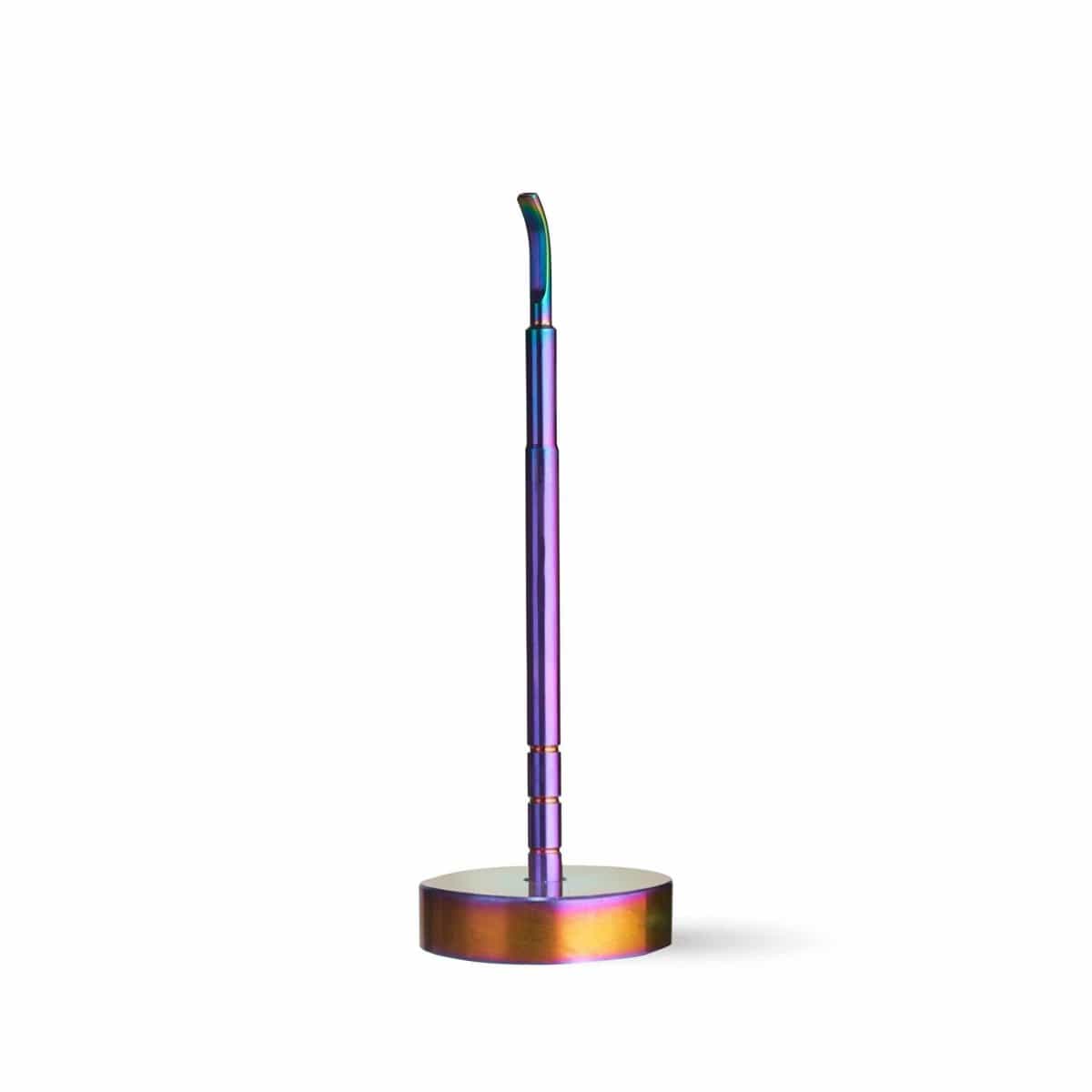 Vertical studio shot of an iridescent gold LCD E-Nail Titanium Nail Kit standing upright on its round base against a white background.