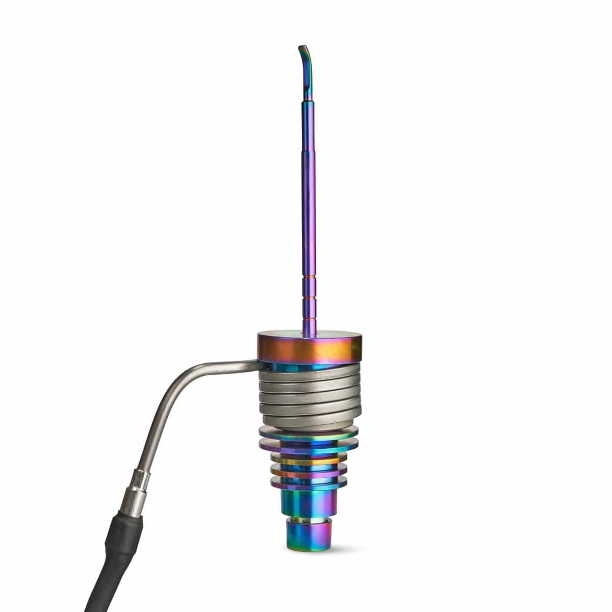 Close-up of the Micro E-Nail Hybrid Nail Kit, showing its metallic coil and connected cable against a plain white background.