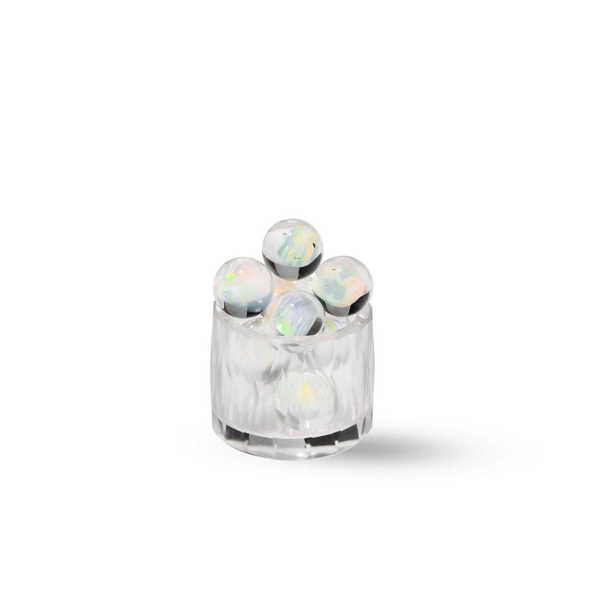 Front view of the White Opal, showcasing its smooth, rounded shape and subtle sheen against a plain white background.