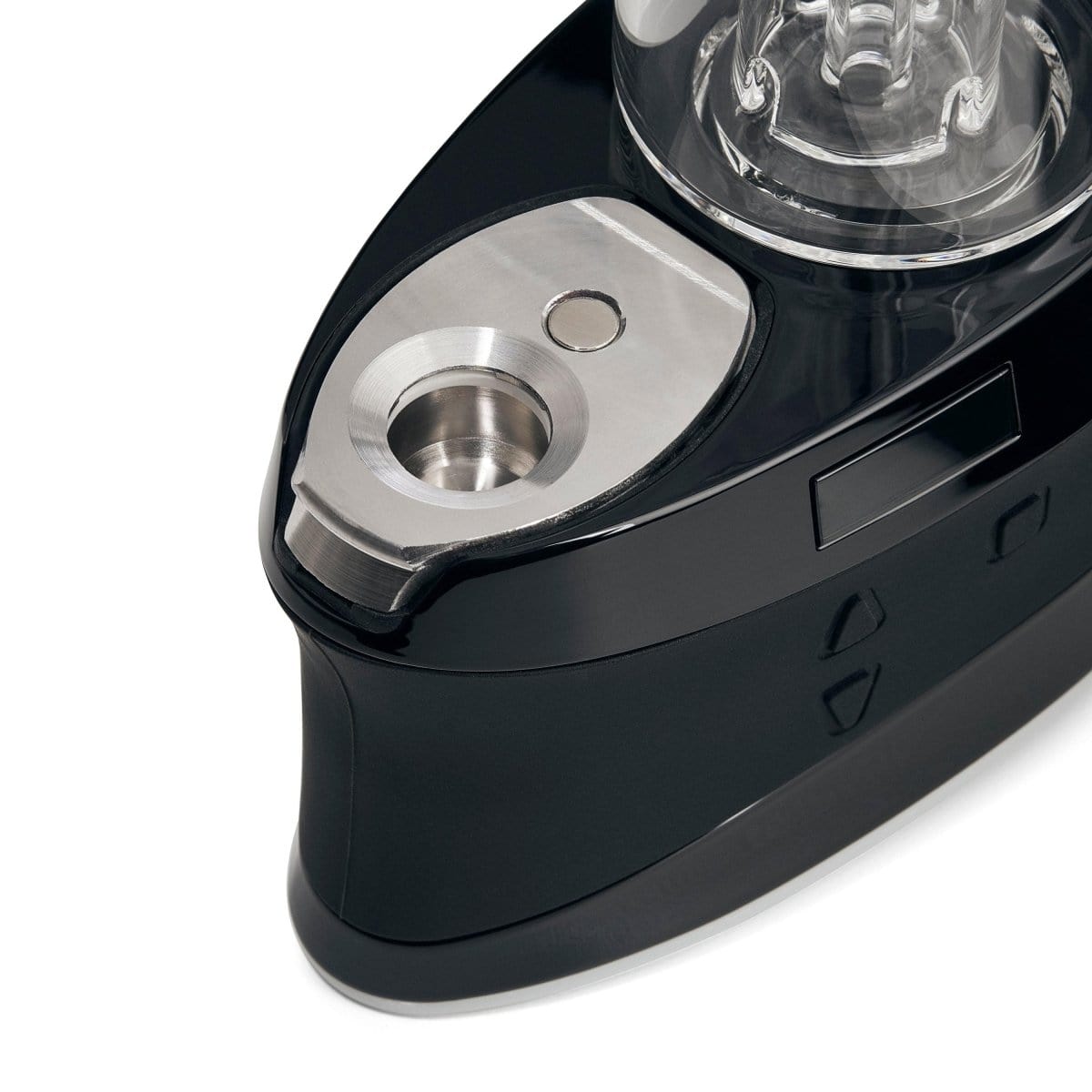 Close-up, angled view of the DUO, highlighting its dark, streamlined design and the polished mouthpiece.