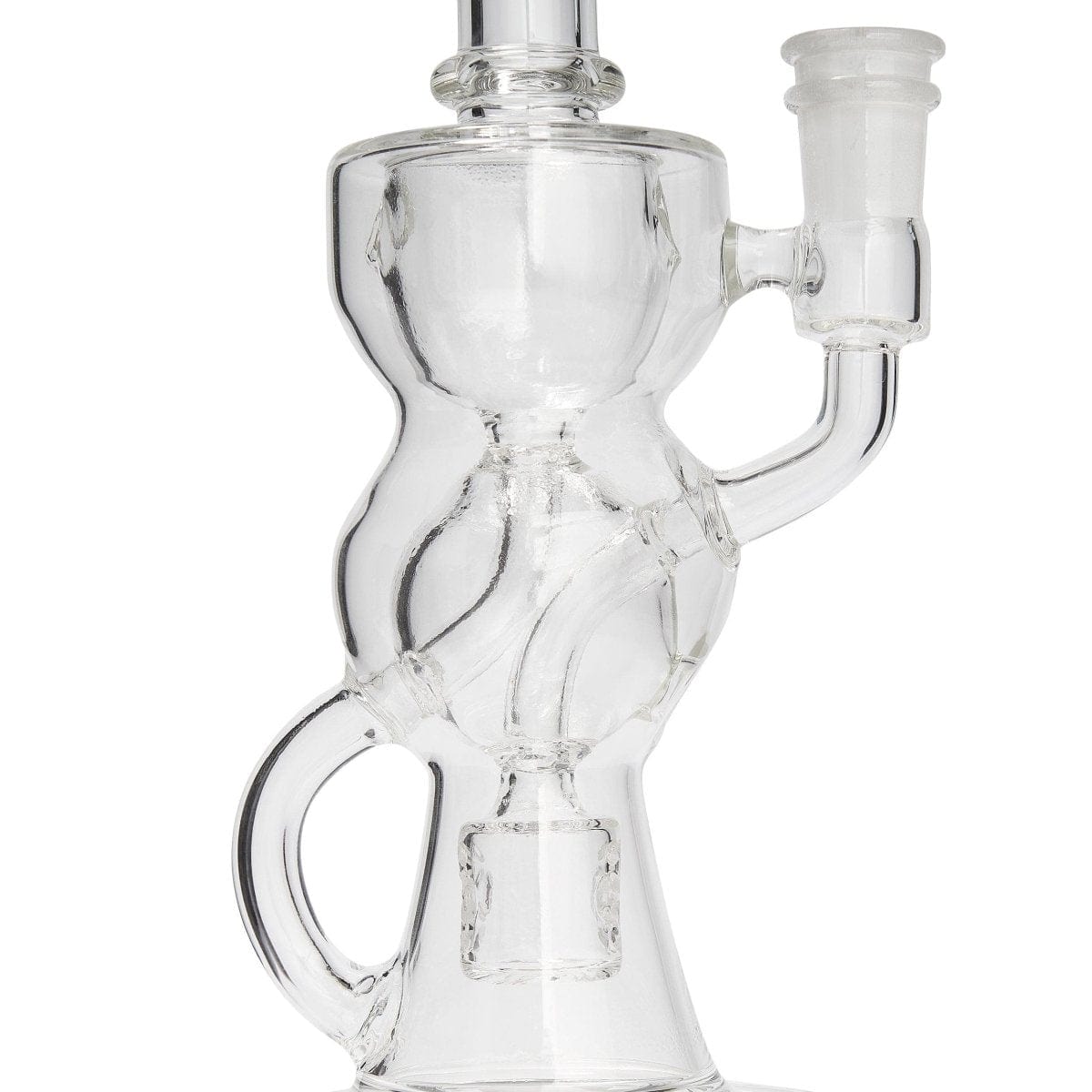 Front view of the FTK beaker, showcasing the clear glass construction and simple, curved design.