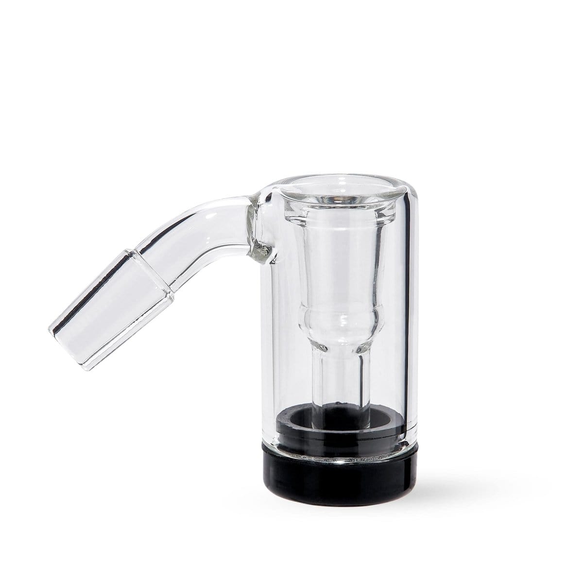 A slightly angled view of the ClaimSaver Glass Adapter Curved, showcasing its clear glass construction and gently curved design.