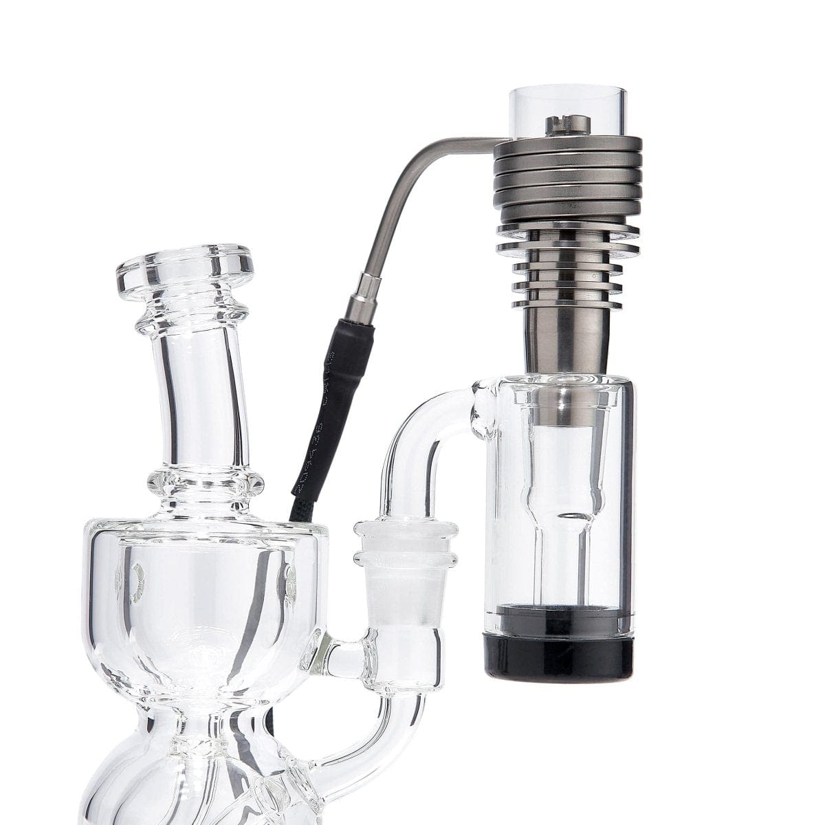 The ClaimSaver Glass Adapter Curved is shown in a close-up, angled view against a white background, displaying its clear glass construction.