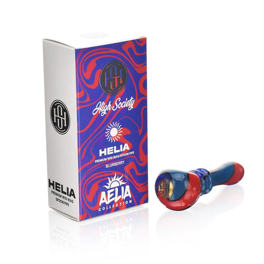 Front view of the High Society  Helia Premium Wig Wag Spoon in blurberry, showcasing its curved design and glossy finish.