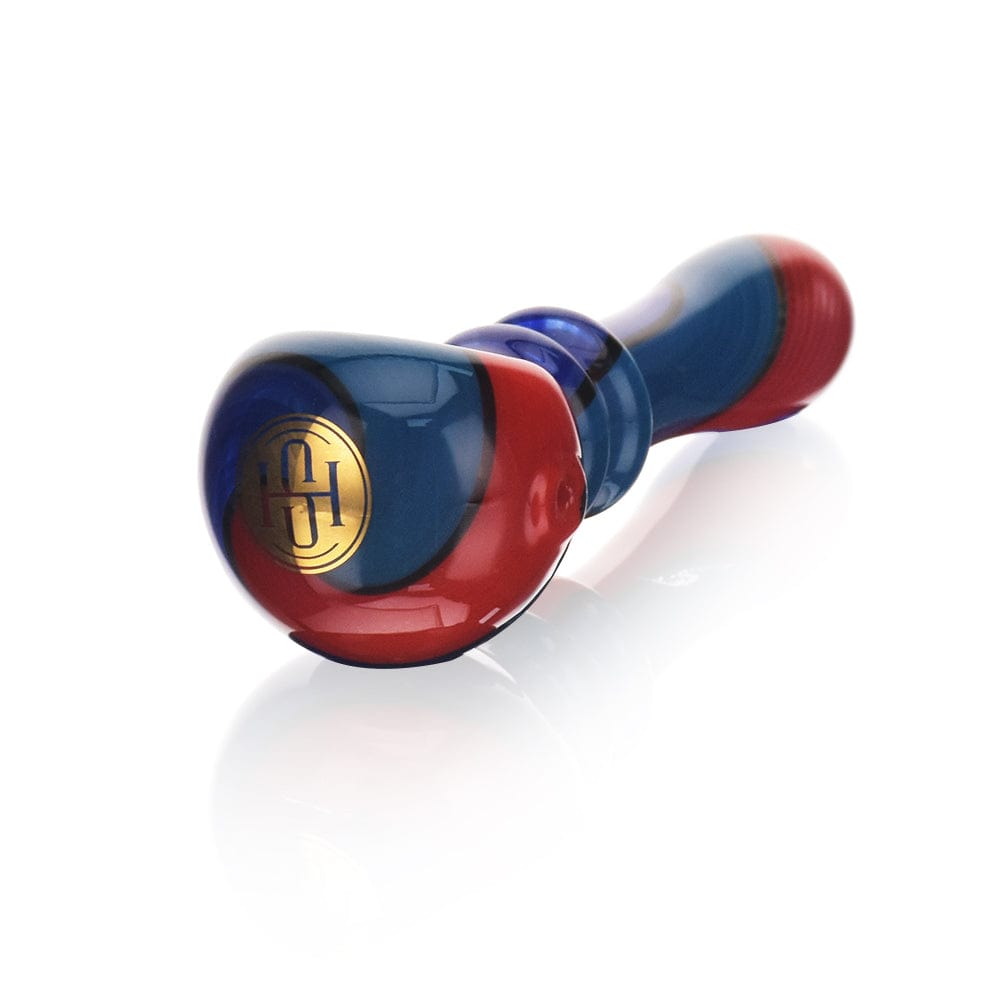 A side view of the High Society  Helia Premium Wig Wag Spoon (Blurberry) with a reflective surface and curved design.