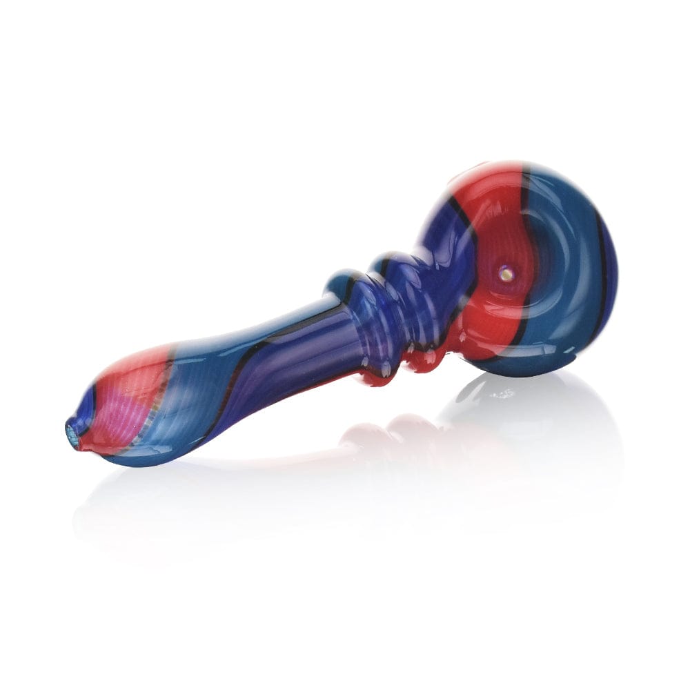 Close-up studio shot of the High Society  Helia Premium Wig Wag Spoon in blurberry, displaying its curved design and glossy finish.