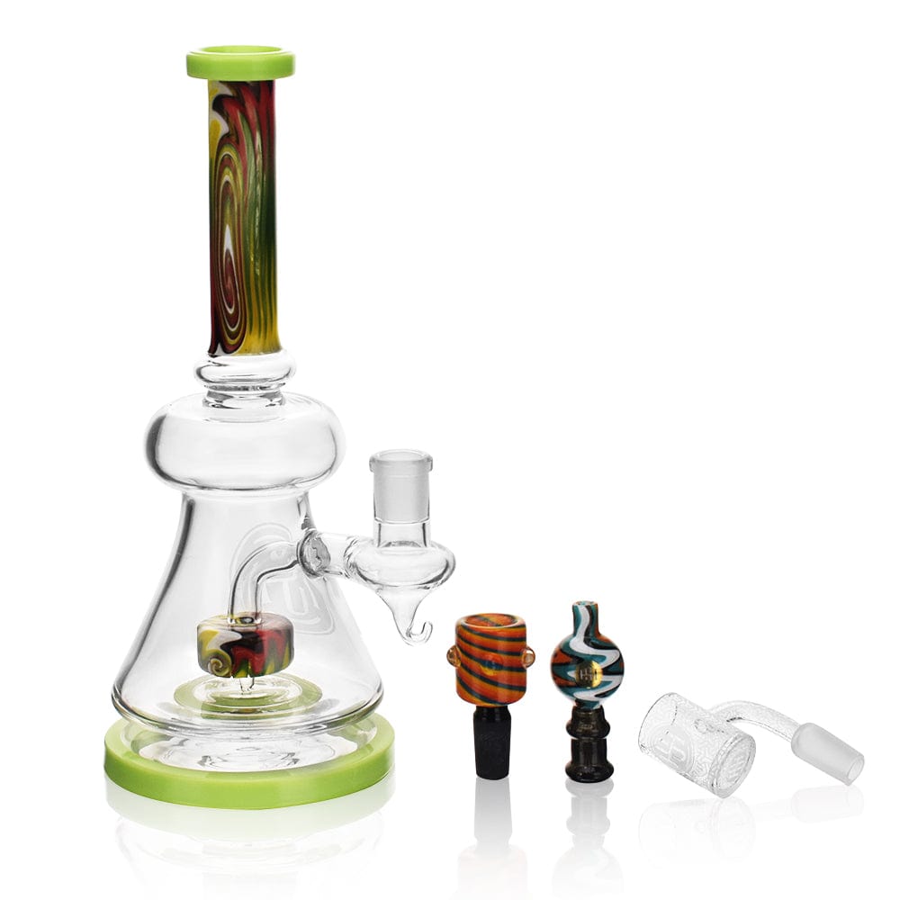 A three-quarter view of the High Society  Pegasi Premium Wig Wag Hybrid Pipe (Green) with a reflective surface and simple, elegant design.