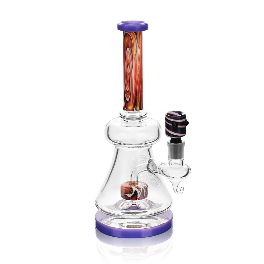 A three-quarter view of the High Society - Pegasi Premium Wig Wag Hybrid Pipe (Purple) with a purple base and detailed glasswork.
